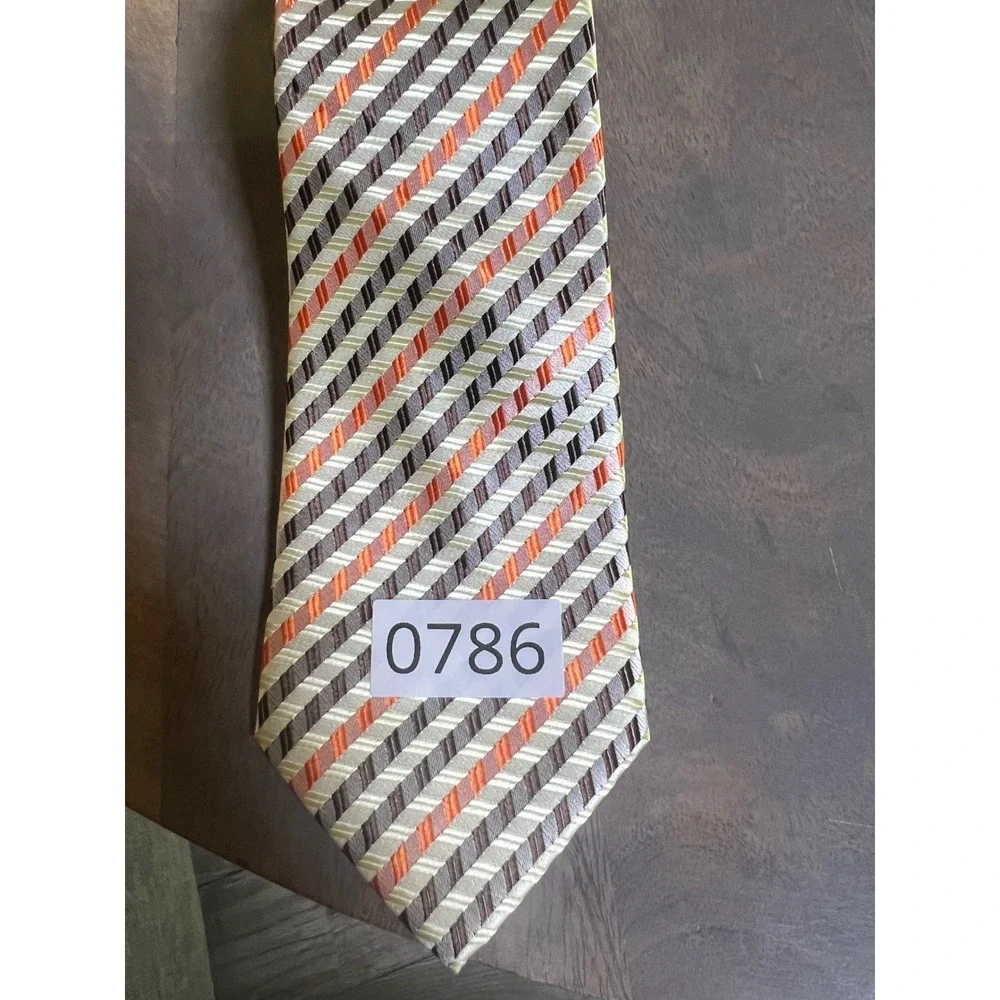 Unbranded Mens Necktie Hand‎ Made Diagonal Stripe Orange One Size